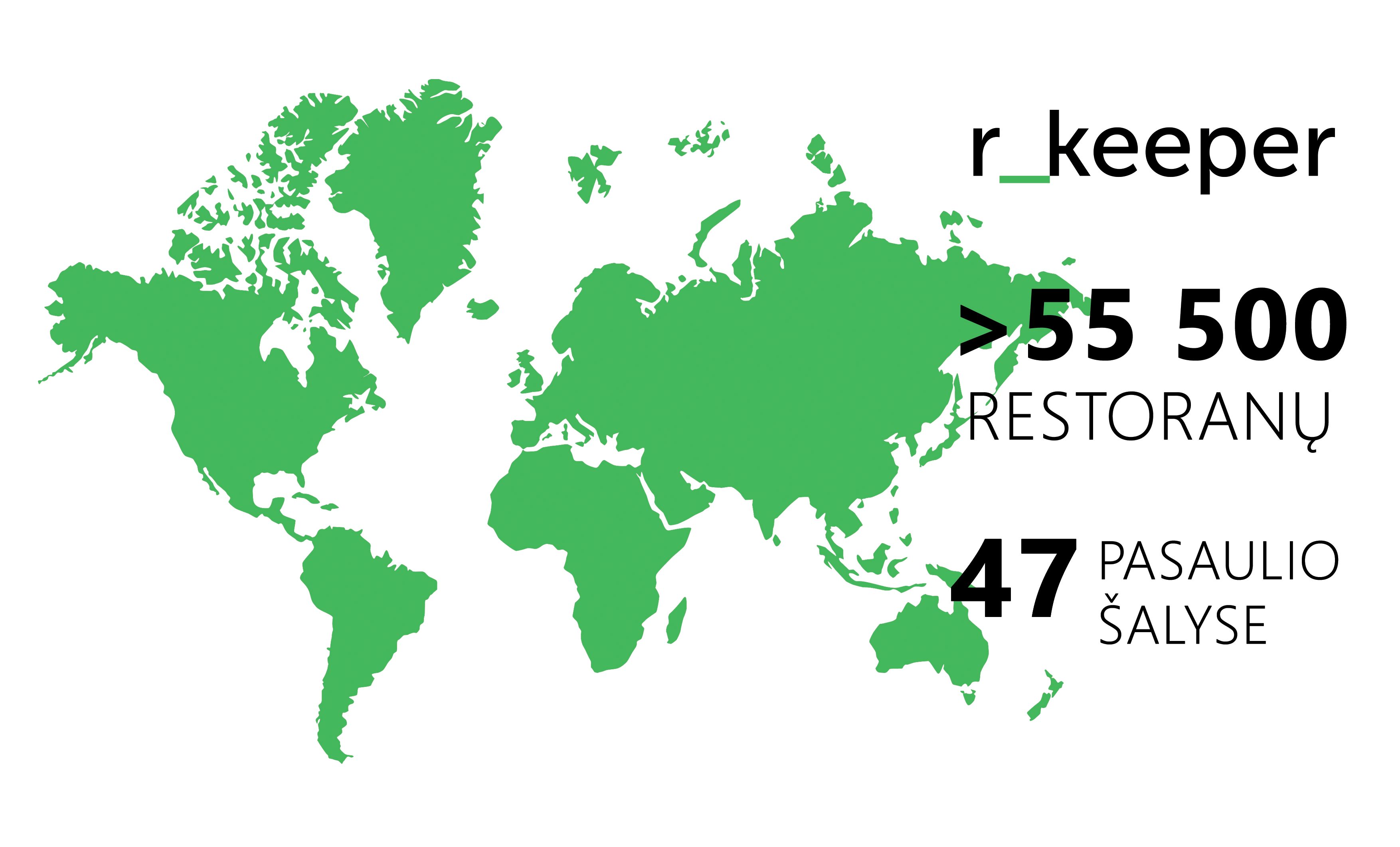 Žalias pasaulio žemėlapis su informacija apie r_keeper