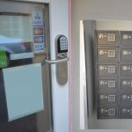 Photos of the hotel entrance with coded lock and safe boxes